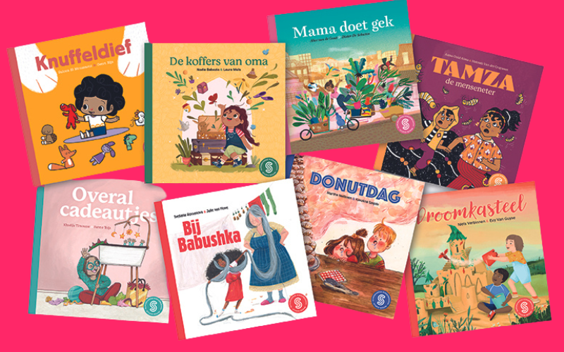 Covers van acht Sesam-prentenboeken