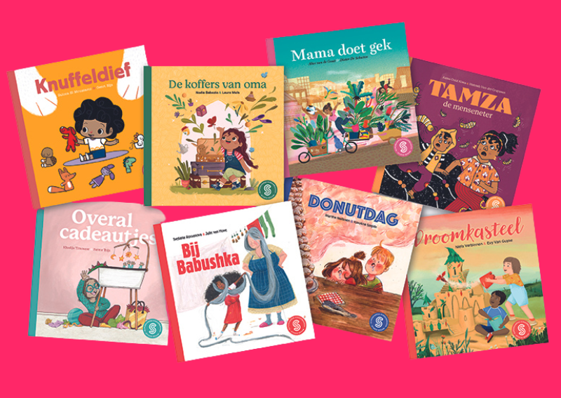 Covers van acht Sesam-prentenboeken